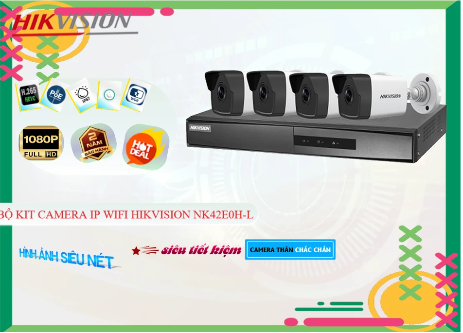 Bộ Kit 4 Camera IP Hikvision NK42E0H-L,thông số NK42E0H-L, Ip POE Sắc Nét NK42E0H-L Giá rẻ,NK42E0H L,Chất Lượng
