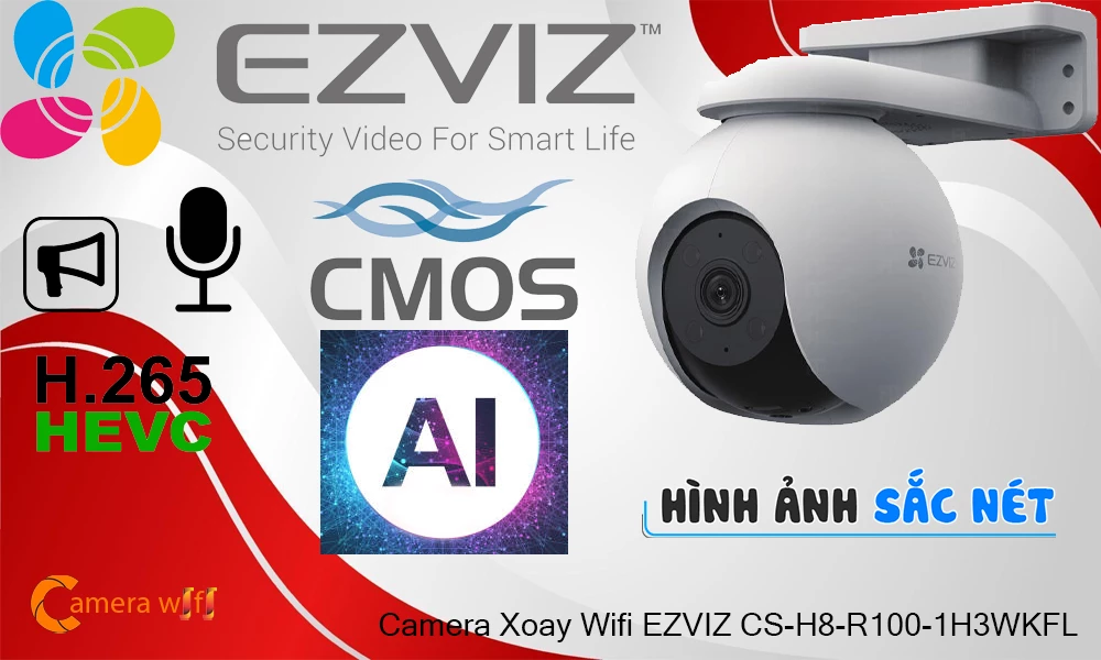 Camera IP wifi Ezviz CS-H8-R100-1H3WKFL 3.0MP, DWDR, đàm thoại 2 chiều, Công nghệ AI, hồng ngoại 30m