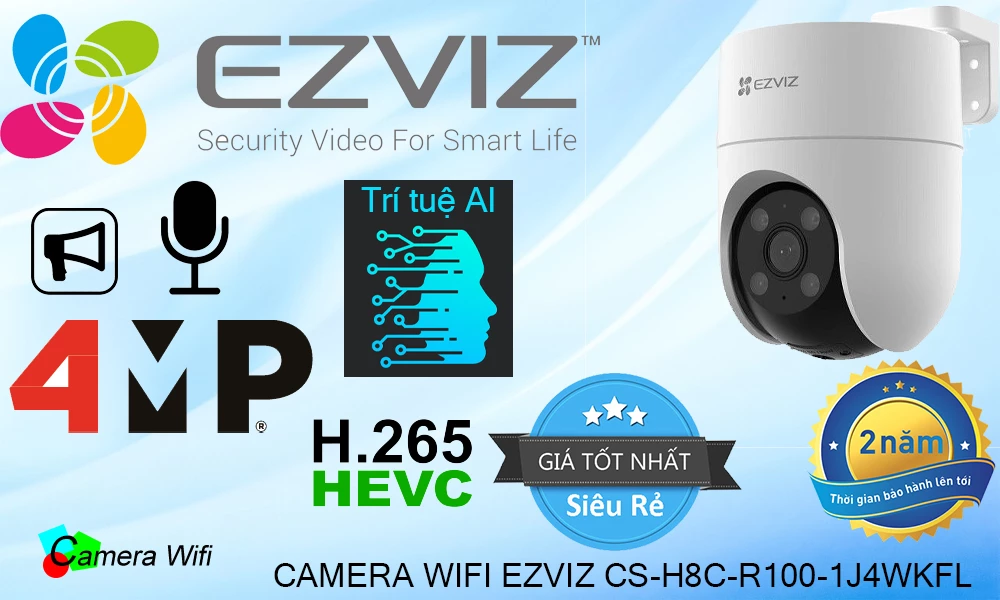 Camera IP WIFI EZVIZ CS-H8c-R100-1J4WKFL 2.0MP, DWDR,đàm thoại 2 chiều, AI, hồng ngoại 30m