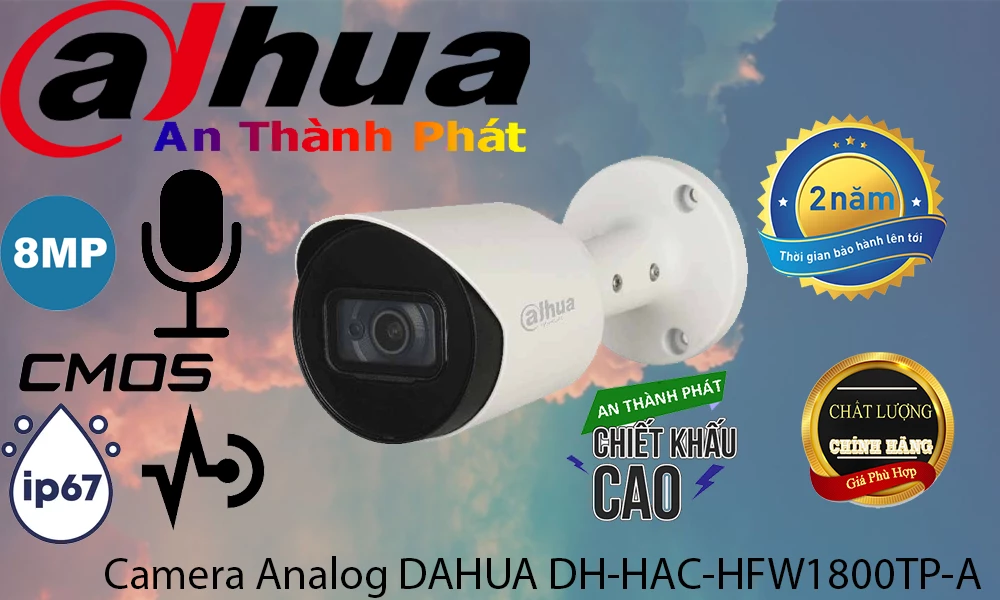 Độ phân giải 8MP, Hỗ trợ HDCVI/ HDTVI/ AHD/ ANALOG, Ống kính cố định 3.6mm, Tầm xa hồng ngoại 30m.