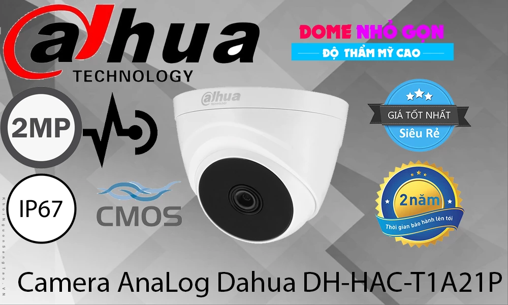 Camera HDCVI bán cầu hồng ngoại, 2.0 megapixel, Thiết kế mới nhỏ gọn, thẩm mỹ, dễ dàng lắp đặt, Tầm xa hồng ngoại đến 20m