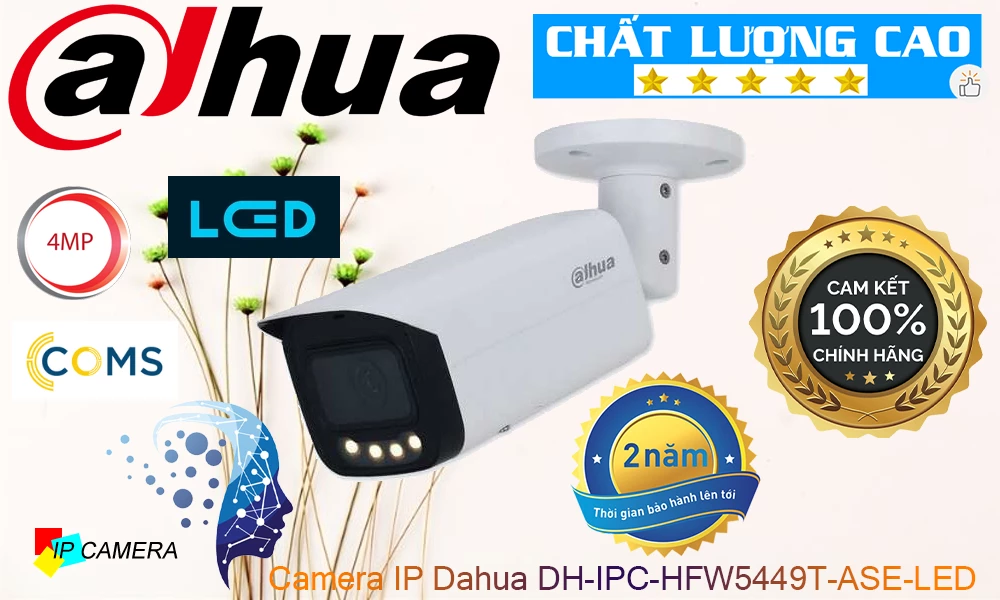 Camera IP thân trụ tầm xa LED 60m 4.0MP Vantech DH-IPC-HFW5449T-ASE-LED chính hãng