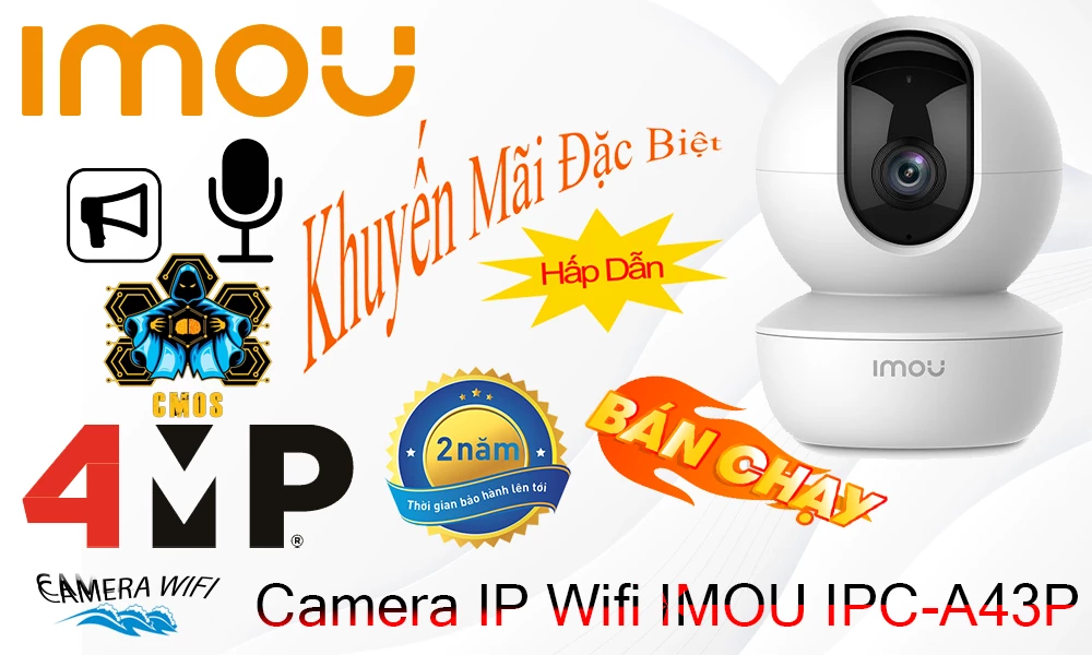 Camera IP wifi 4MP iMOU IPC-A43P 4.0MP, DWDR, đàm thoại 2 chiều, Công nghệ AI