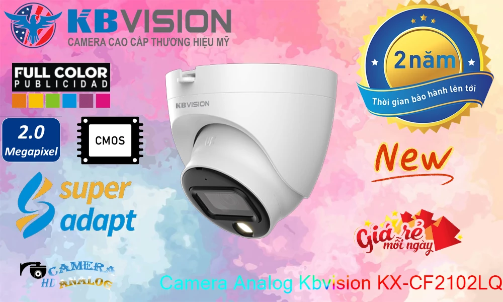 Camera Analog Dome full color 2MP KBVISION KX-CF2102LQ chính hãng