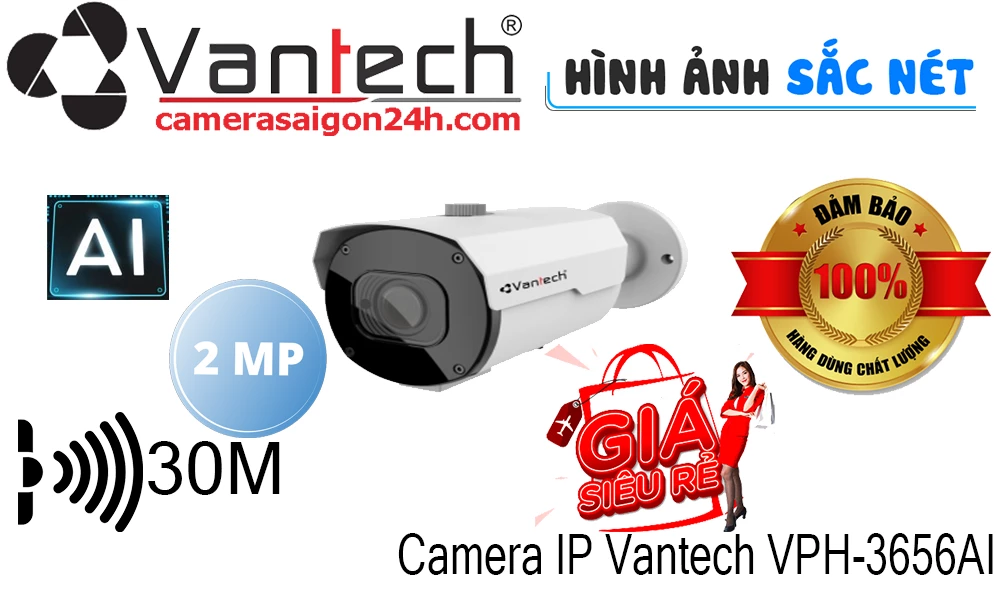 Camera IP thân trụ hồng ngoại 5.0MP Vantech VPH-3656AI chính hãng