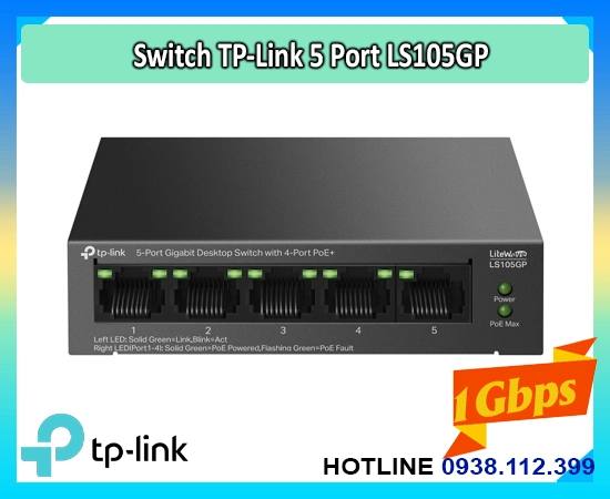 LS105GP, switch LS105GP, bộ chia mạng LS105GP, switch PoE LS105GP, switch 5 cổng PoE LS105GP, TP-Link LS105GP, switch Gigabit LS105GP