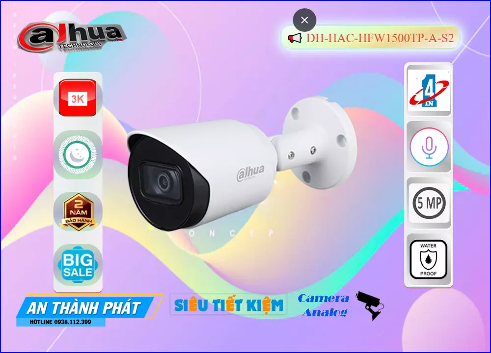 Camera Dahua DH-HAC-HFW1500TP-A-S2 Có Ghi Âm,Giá DH-HAC-HFW1500TP-A-S2,phân phối