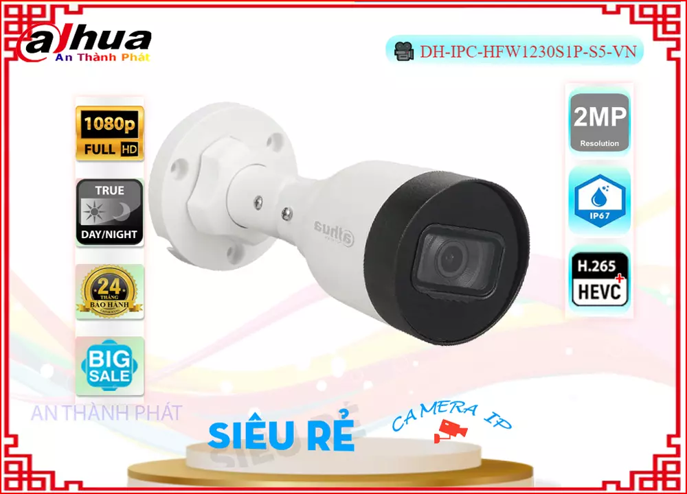 Camera IP Dahua DH-IPC-HFW1230S1P-S5-VN,DH-IPC-HFW1230S1P-S5-VN Giá rẻ,DH IPC HFW1230S1P S5 VN,Chất Lượng