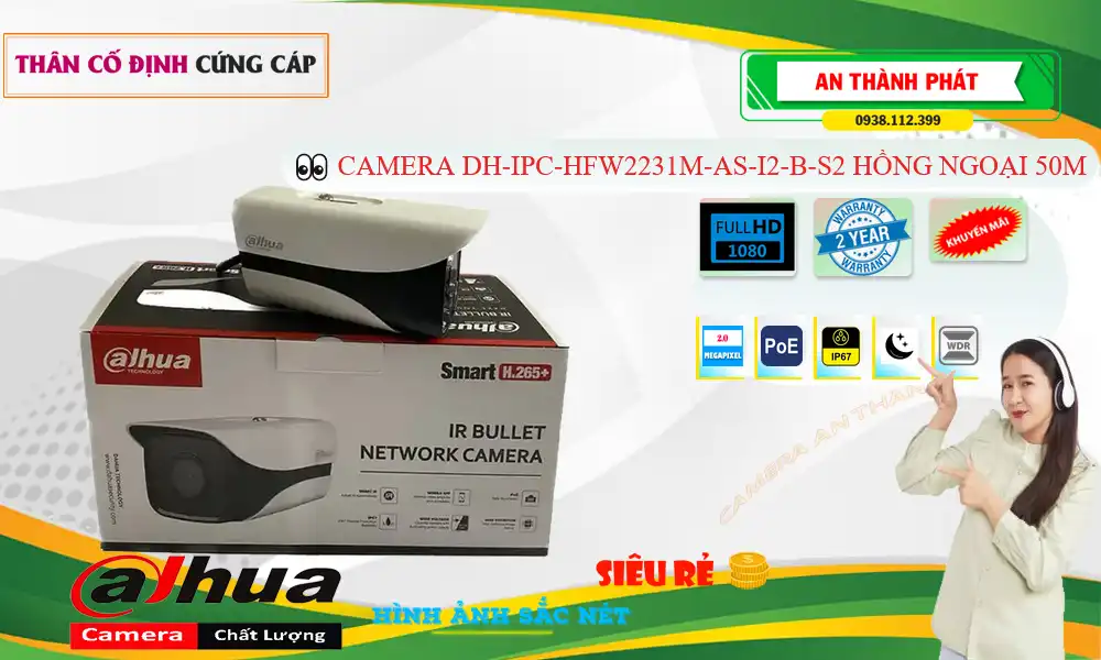 Camera DH-IPC-HFW2231M-AS-I2-B-S2  Dahua Thiết kế Đẹp
