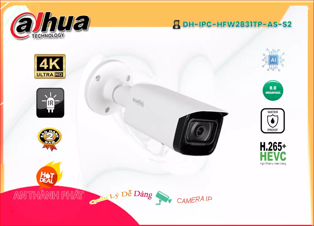 Camera IP 4k dahua DH-IPC-HFW2831TP-AS-S2,Giá DH-IPC-HFW2831TP-AS-S2,DH-IPC-HFW2831TP-AS-S2 Giá Khuyến Mãi,bán