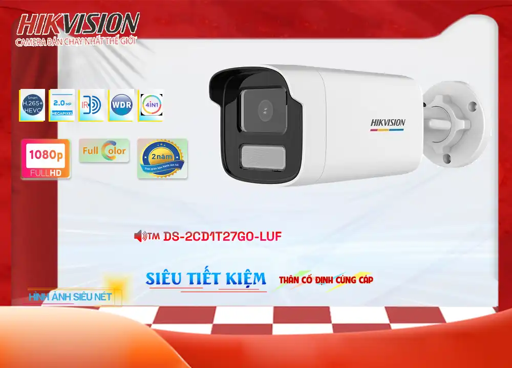 ✨ Camera Hikvision Sắt Nét DS-2CD1T27G0-LUF Camera Quận 3 Giá Rẻ