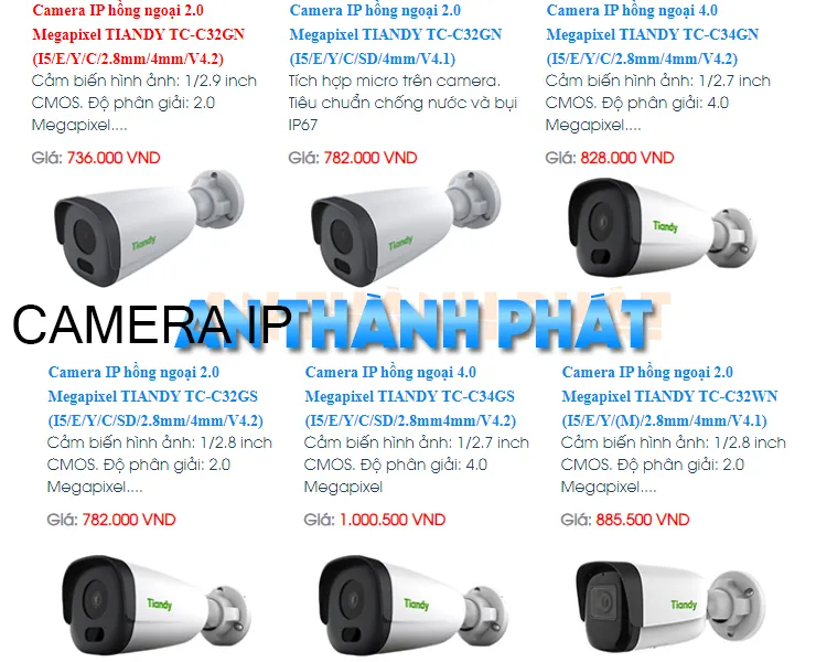 bảng giá camera tiandy ip