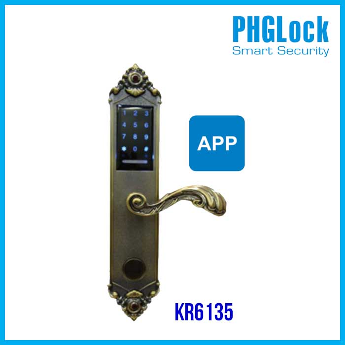 Khóa cửa điện tử PHGlock KR6135 App(đồng), Khóa điện tử thông minh PHGlock KR6135 App(đồng), PHGlock KR6135 App(đồng), Khóa cửa KR6135 App(đồng)